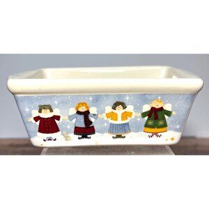 Nantucket Mini Hand-Painted Ceramic Angel Motif Rectangle Baking Dish